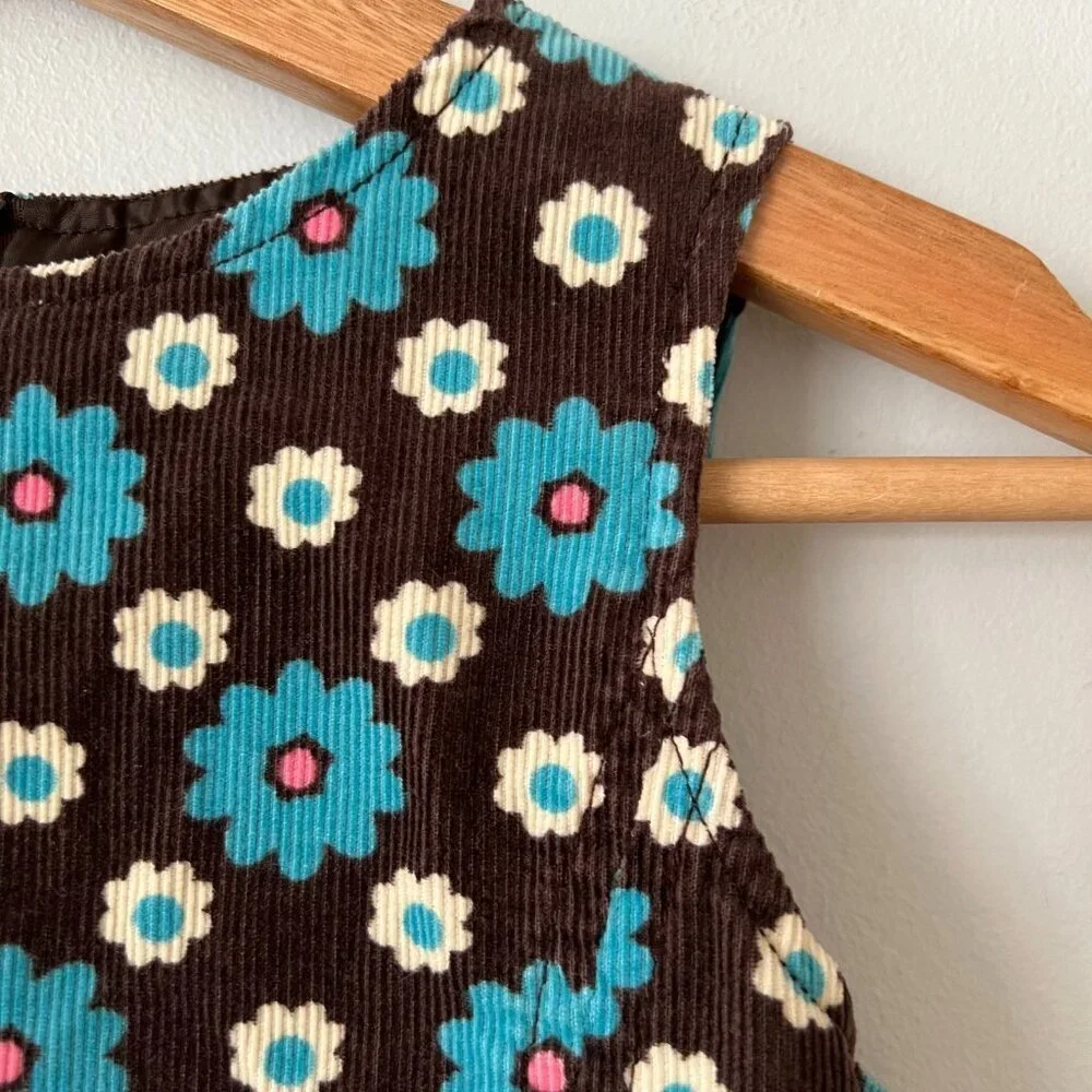 Boden Brown Blue Floral Corduroy Jumper Dress Girl's Size 7-8 Years